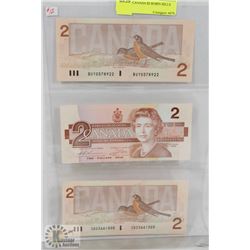 LOT OF 3 CANADA $2 ROBIN BILLS