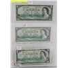 Image 1 : LOT OF 3 CANADA $1 BILLS, 1954,1967
