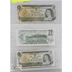 LOT OF 3 CANADA $1 BILLS, 1973
