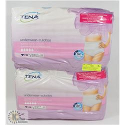 2 BAGS OF TENA UNDERWEAR, SUPERPLUS HEAVY, SZ LRG