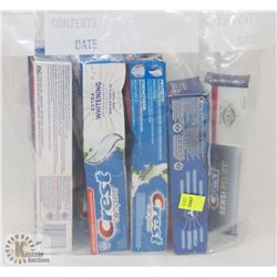 BAG OF ASSORTED TOOTHPASTE