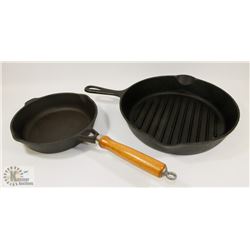 11" AND 8" CAST IRON FRYING PANS