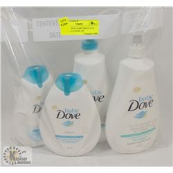 LOT OF 4 DOVE BABY PRODUCTS; SHAMPOO, LOTION, TIP