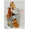 Image 1 : AFRICAN WILD ANIMALS CERAMIC COOKIE JAR - 13"H