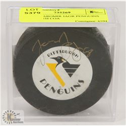 SIGNED JAROMIR JAGR PENGUINS PUCK WITH COA