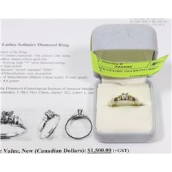 14K GOLD LADIES SOLITAIRE DIAMOND RING,