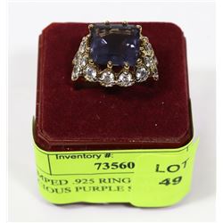 STAMPED .925 RING WITH SEMI PRECIOUS PURPLE STONE