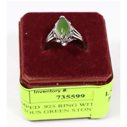 STAMPED .925 RING WITH SEMI PRECIOUS GREEN STONE
