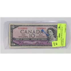 CANADIAN 1954 DEVIL'S FACE 10 DOLLAR BILL