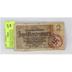 GERMAN WWII BANK NOTE STAMPED CONCENTRATION CAMP