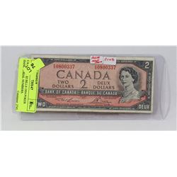 1954 CANADIAN $2 BILL POKER HAND SERIAL NUMBER.
