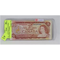 CANADIAN $2 BILL 1974 POKER HAND SERIAL NUMBER.