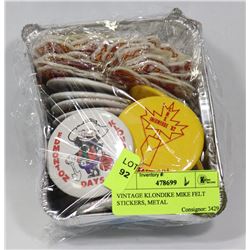 VINTAGE KLONDIKE MIKE FELT STICKERS, METAL