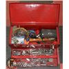Image 1 : LARGE RED METAL TOOL BOX W/ TOOLS
