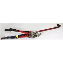 18" BOLT CUTTERS, 24" BOLT CUTTERS & A LARGE PRY