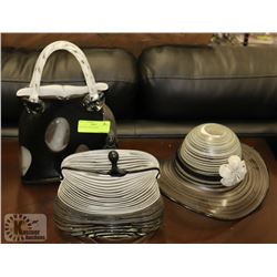 BLACK & WHITE BLOWN GLASS HAT AND PURSES DECOR