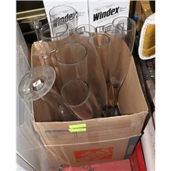 BOX OF TALL GLASS VASES