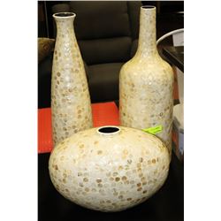 LOT OF 3 SHOWHOME MOTHER OF PEARL STYLE VASES