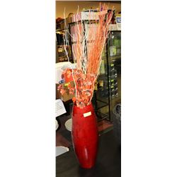 LARGE SHOWHOME RED VASE WITH ARTIFICIAL FOLIAGE