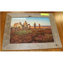 BARNWOOD FRAMED LITHOGRAPH "PIPE OF PEACE"