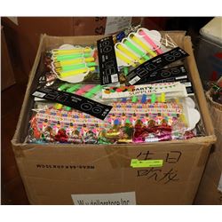 BOX OF NEW PARTY SUPPLIES ON CHOICE