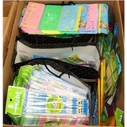 BOX OF DOLLAR STORE PENCILS, GEOMETRY KITS AND