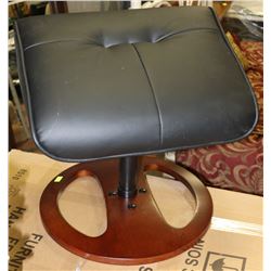 WOOD AND BLACK LEATHERETTE STOOL