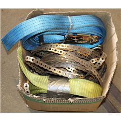 BOX WITH TIE DOWNS AND METAL STRAPPING