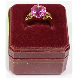 STAMPED .925 RING WITH SEMI PRECIOUS PINK STONE