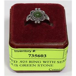 STAMPED .925 RING WITH SEMI PRECIOUS GREEN STONE