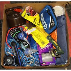 LARGE BOX WITH LARGE LOT OF CAMPING ITEMS