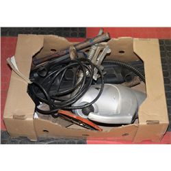 BOX OF TOOLS, VACUUM AND MORE