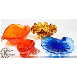 FLAT WITH 4 BOHEMIAN CZECH ART BOWLS.