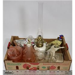 FLAT WITH 2 OIL LAMPS, ANTIQUE BATHROOM SOAP