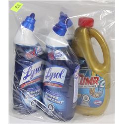 BAG OF LIQUID PLUMBER AND LYSOL TOILET BOWL