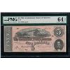 Image 1 : 1864 $5 Confederate States of America Note PMG 64EPQ