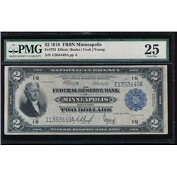 1918 $2 Minneapolis Federal Reserve Bank Note PMG 25