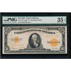 1922 $10 Gold Certificate PMG 35EPQ