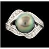 Image 2 : Pearl and Diamond Ring - 14KT White Gold