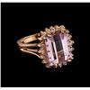 Image 1 : 7.82 ctw Kunzite and Diamond Ring - 14KT Rose Gold