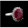 Image 1 : GIA Cert 9.76 ctw Ruby and Diamond Ring - 14KT White Gold