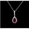 Image 1 : 2.50 ctw Pink Tourmaline and Diamond Pendant With Chain - 14KT White Gold