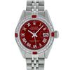 Image 2 : Rolex Ladies Stainless Steel Red Diamond & Ruby Datejust Wristwatch