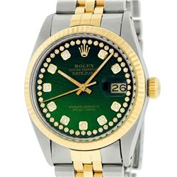 Rolex Mens 2 Tone 14K Green String Diamond 36MM Datejust Wristwatch