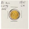 Image 1 : 1861 $1 Liberty Head Gold Coin