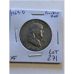 1963 D Silver Franklin Half Dollar XF Grade