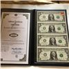 Image 1 : 2009 Uncut Sheet of 4 1 Dollar US Bills in Leather Binder with COA