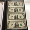 Image 2 : 2009 Uncut Sheet of 4 1 Dollar US Bills in Leather Binder with COA