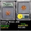 Image 1 : 1998-p Wide AM Lincoln Cent 1c Graded  Select Unc RD By ICG
