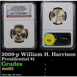 NGC 2009-p William H. Harrison First Day Of Issue Presidential Dollar $1 Graded  GEM By NGC